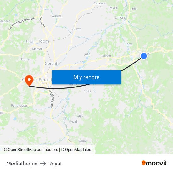 Médiathèque to Royat map