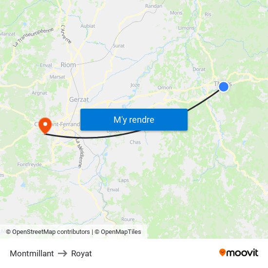 Montmillant to Royat map