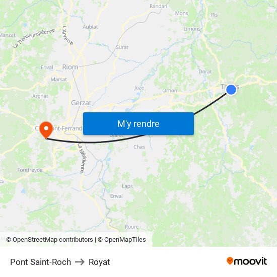 Pont Saint-Roch to Royat map