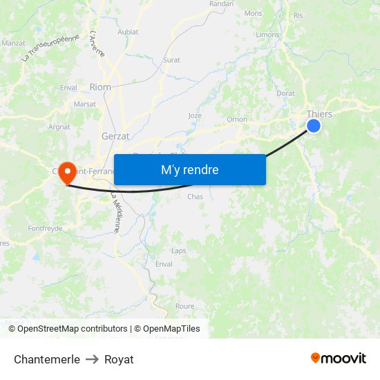 Chantemerle to Royat map