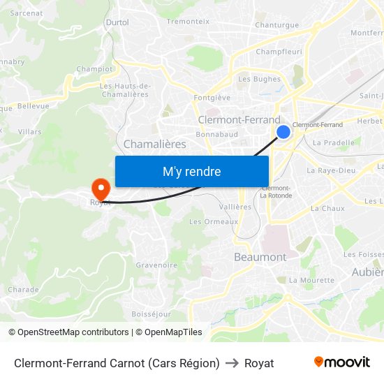 Clermont-Ferrand Carnot (Cars Région) to Royat map