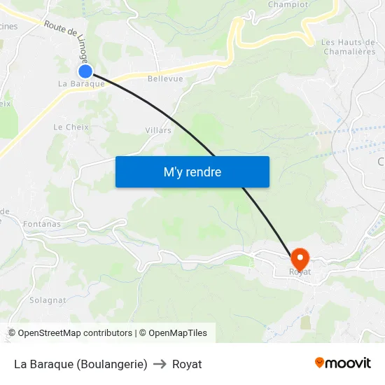 La Baraque (Boulangerie) to Royat map