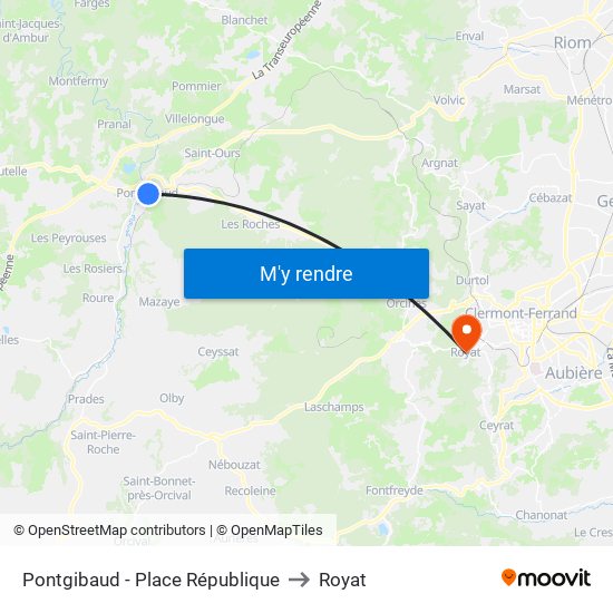 Pontgibaud - Place République to Royat map