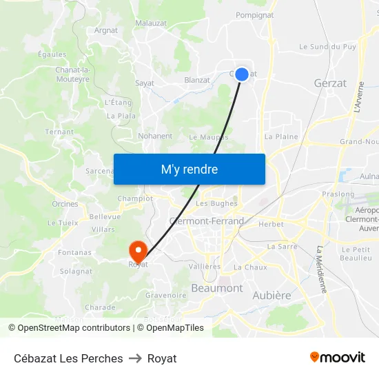 Cébazat Les Perches to Royat map