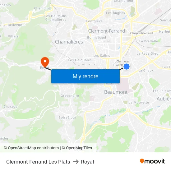 Clermont-Ferrand Les Plats to Royat map