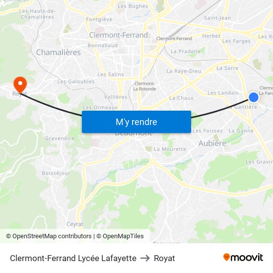 Clermont-Ferrand Lycée Lafayette to Royat map
