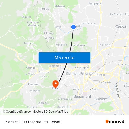 Blanzat Pl. Du Montel to Royat map