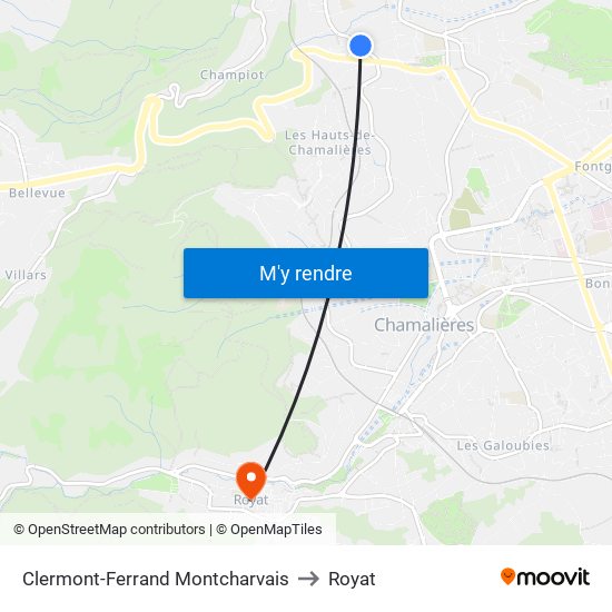 Clermont-Ferrand Montcharvais to Royat map