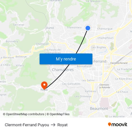 Clermont-Ferrand Puyou to Royat map