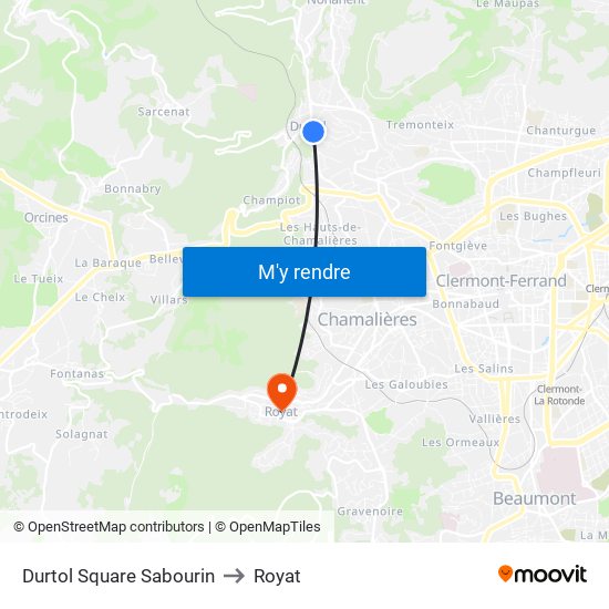 Durtol Square Sabourin to Royat map