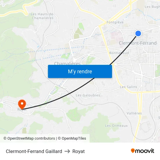 Clermont-Ferrand Gaillard to Royat map