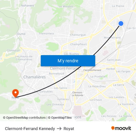 Clermont-Ferrand Kennedy to Royat map