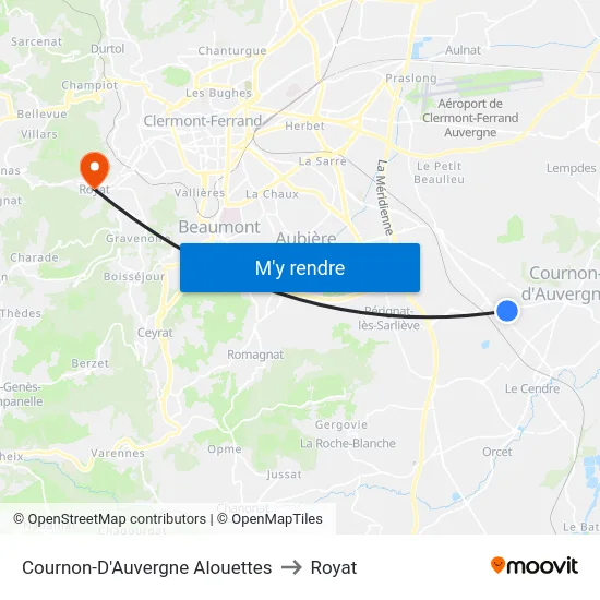 Cournon-D'Auvergne Alouettes to Royat map