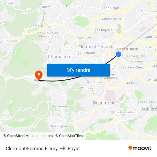 Clermont-Ferrand Fleury to Royat map