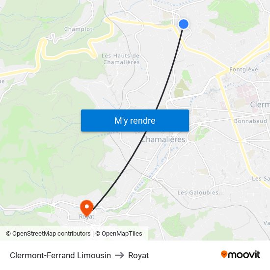 Clermont-Ferrand Limousin to Royat map