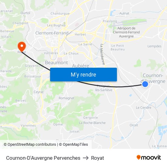 Cournon-D'Auvergne Pervenches to Royat map