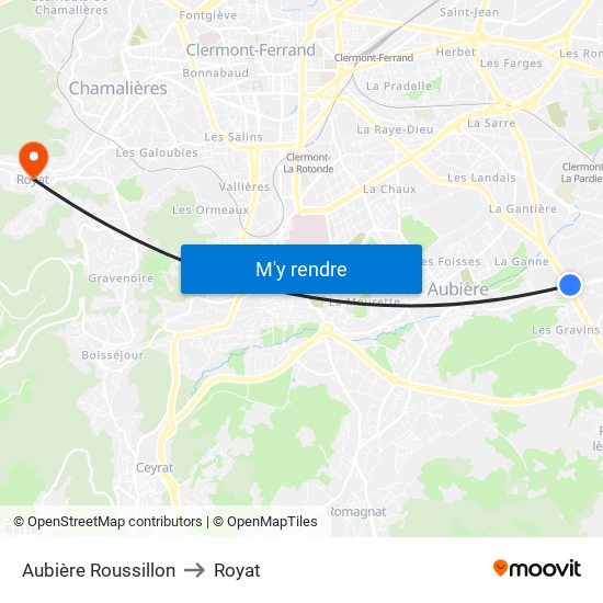 Aubière Roussillon to Royat map
