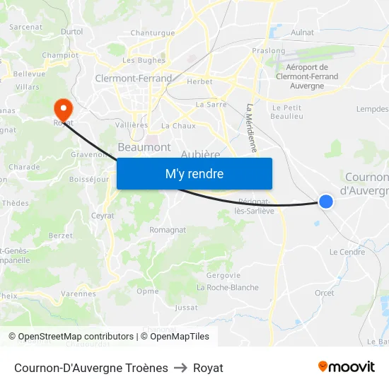 Cournon-D'Auvergne Troènes to Royat map