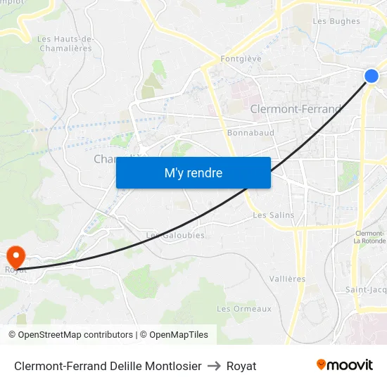 Clermont-Ferrand Delille Montlosier to Royat map
