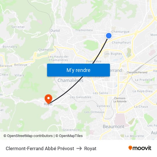 Clermont-Ferrand Abbé Prévost to Royat map