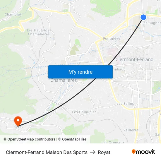Clermont-Ferrand Maison Des Sports to Royat map