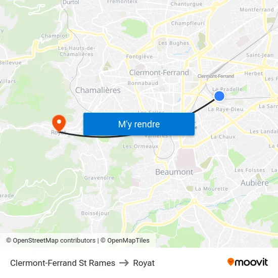 Clermont-Ferrand St Rames to Royat map