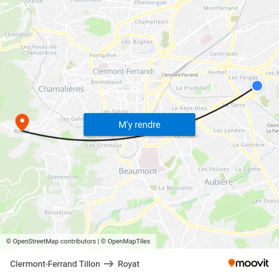 Clermont-Ferrand Tillon to Royat map