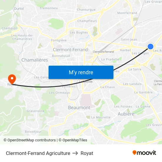 Clermont-Ferrand Charles Tillon to Royat map