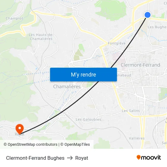 Clermont-Ferrand Bughes to Royat map
