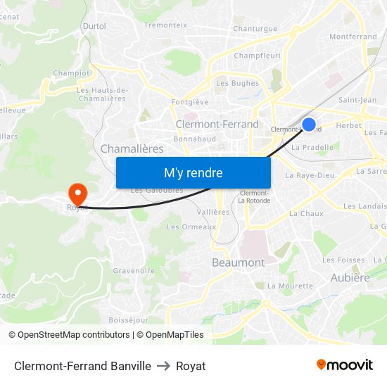 Clermont-Ferrand Banville to Royat map