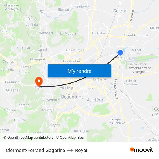 Clermont-Ferrand Gagarine to Royat map