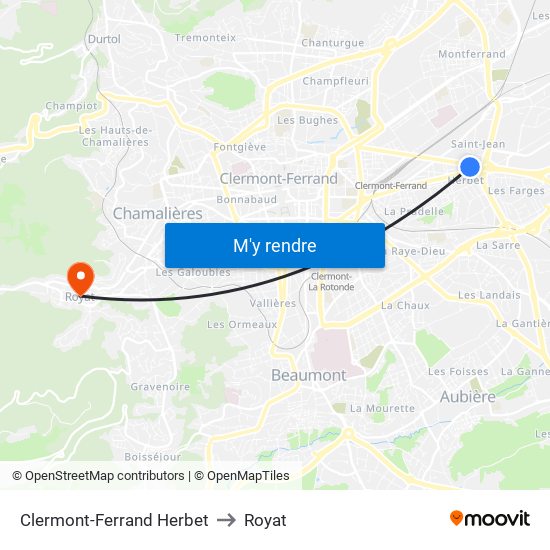 Clermont-Ferrand Herbet to Royat map