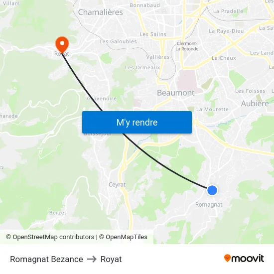 Romagnat Bezance to Royat map