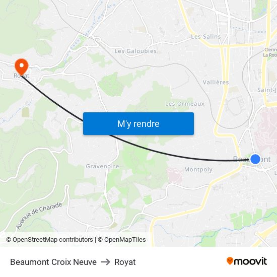 Beaumont Croix Neuve to Royat map