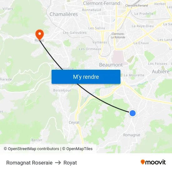 Romagnat Roseraie to Royat map
