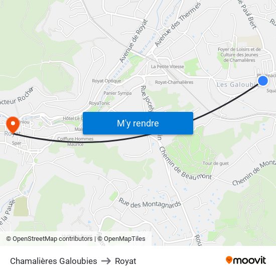 Chamalières Galoubies to Royat map