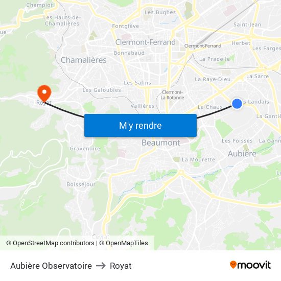 Aubière Observatoire to Royat map