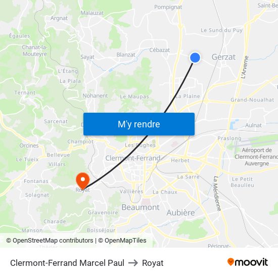 Clermont-Ferrand Marcel Paul to Royat map