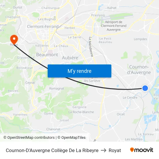 Cournon-D'Auvergne Collège De La Ribeyre to Royat map