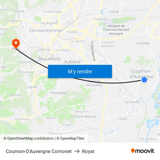 Cournon-D'Auvergne Cornonet to Royat map