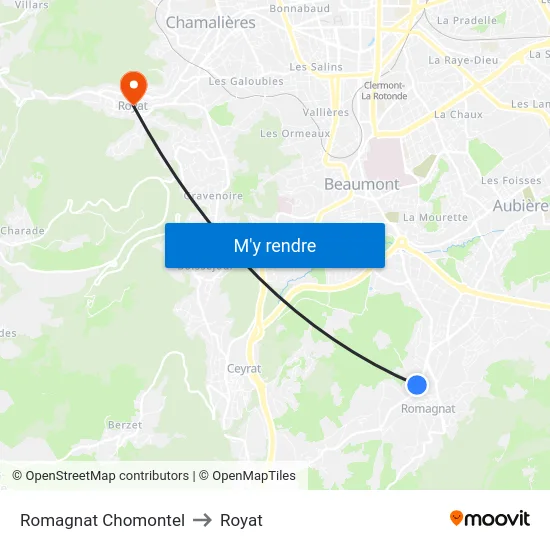 Romagnat Chomontel to Royat map