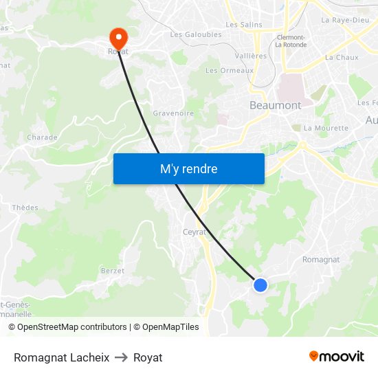 Romagnat Lacheix to Royat map