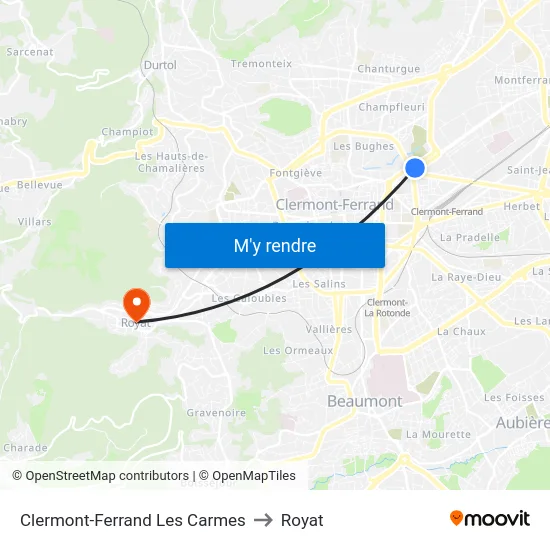 Clermont-Ferrand Les Carmes to Royat map