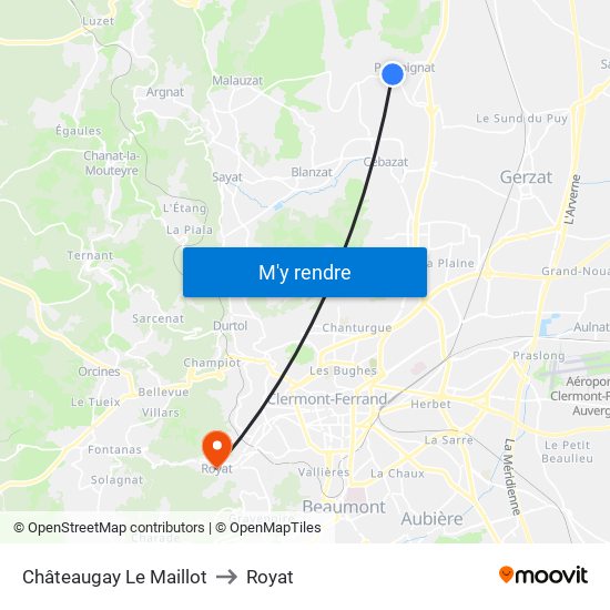 Châteaugay Le Maillot to Royat map