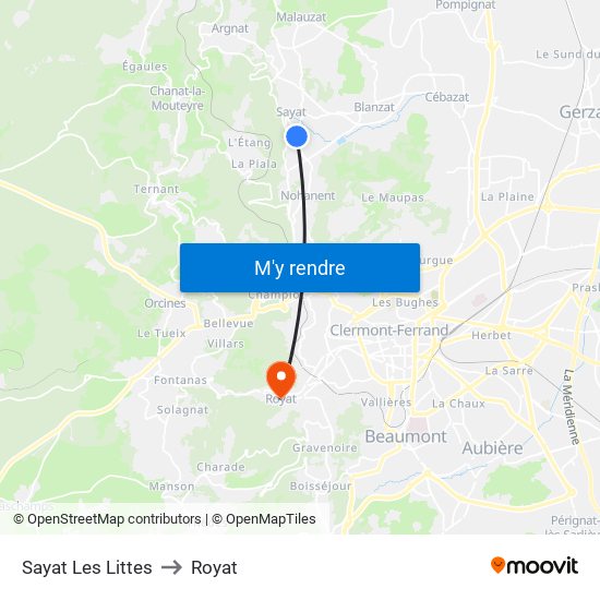 Sayat Les Littes to Royat map