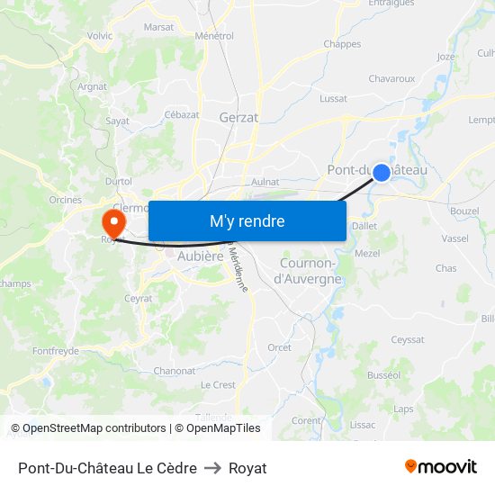 Pont-Du-Château Le Cèdre to Royat map