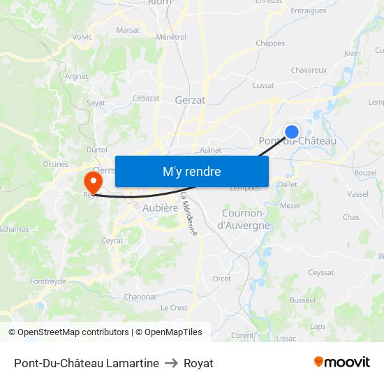 Pont-Du-Château Lamartine to Royat map