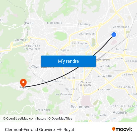 Clermont-Ferrand Gravière to Royat map