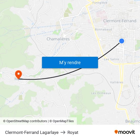 Clermont-Ferrand Lagarlaye to Royat map