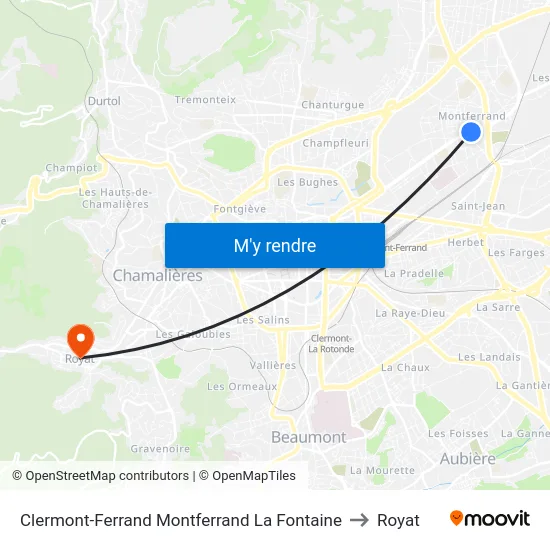 Clermont-Ferrand Montferrand La Fontaine to Royat map